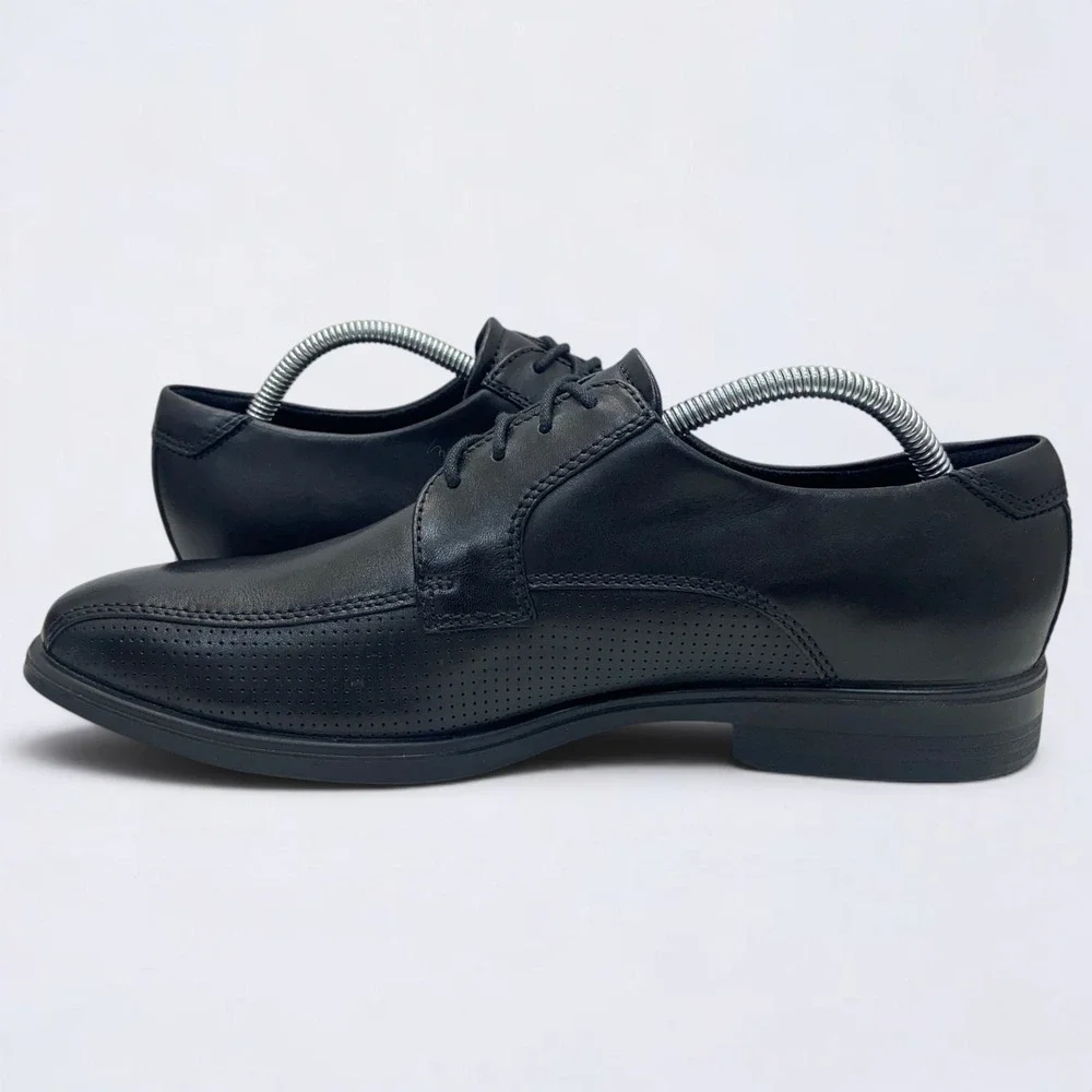 ECCO Helsinki 2.0 Derby Shoes Men's 8 Black Leather Perforated‎ Square Toe NWOB